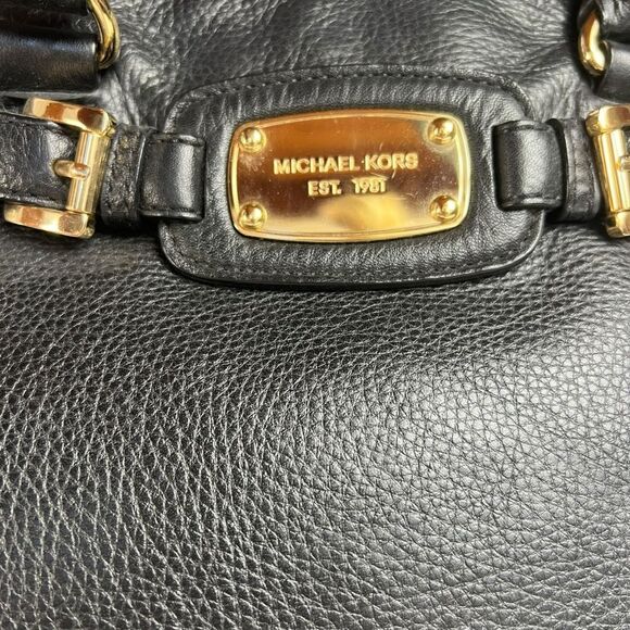 Michael Kors Hamilton Black Pebbled Leather Top Handle Satchel Crossbody Bag - Picture 4 of 13